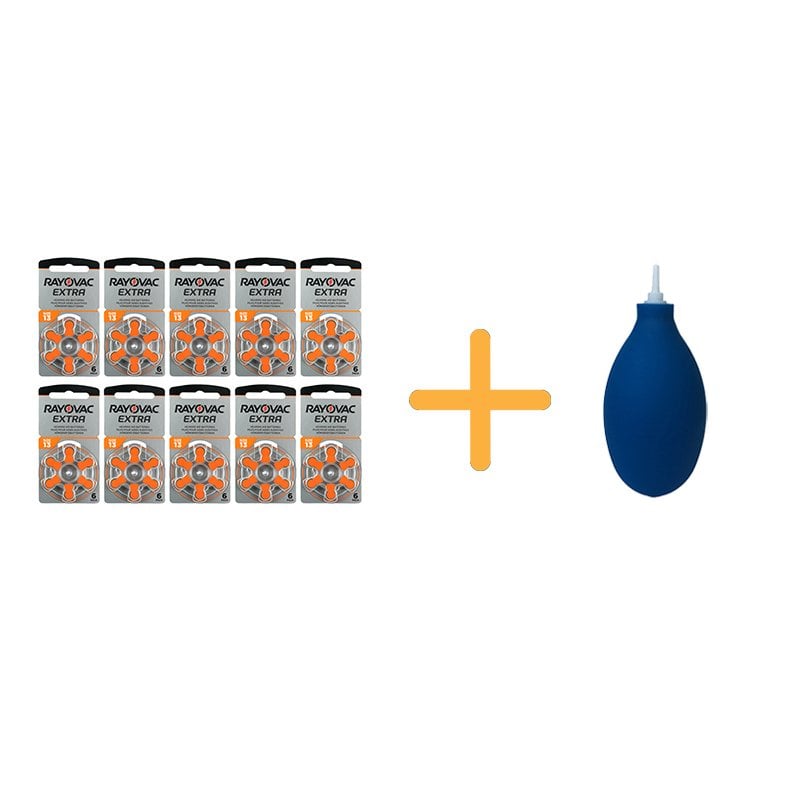 Rayovac Extra 13 Numara İşitme Cihazı Pili (10 Paket x 6 Adet = 60 Adet Pil) + HEDİYE İşitme Cihazı El Pompası (Puar), YesMed