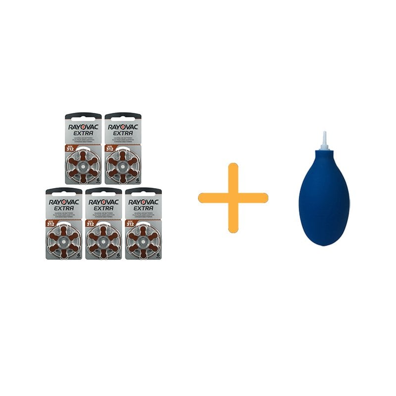 Rayovac Extra 312 Numara İşitme Cihazı Pili (5 Paket x 6 Adet = 30 Adet Pil) + HEDİYE İşitme Cihazı El Pompası (Puar), YesMed