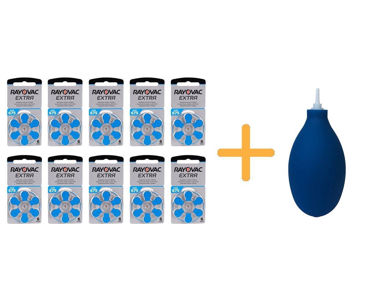 Rayovac Extra 675 Numara İşitme Cihazı Pili (10 Paket x 6 Adet = 60 Adet Pil) + HEDİYE İşitme Cihazı El Pompası (Puar), YesMed