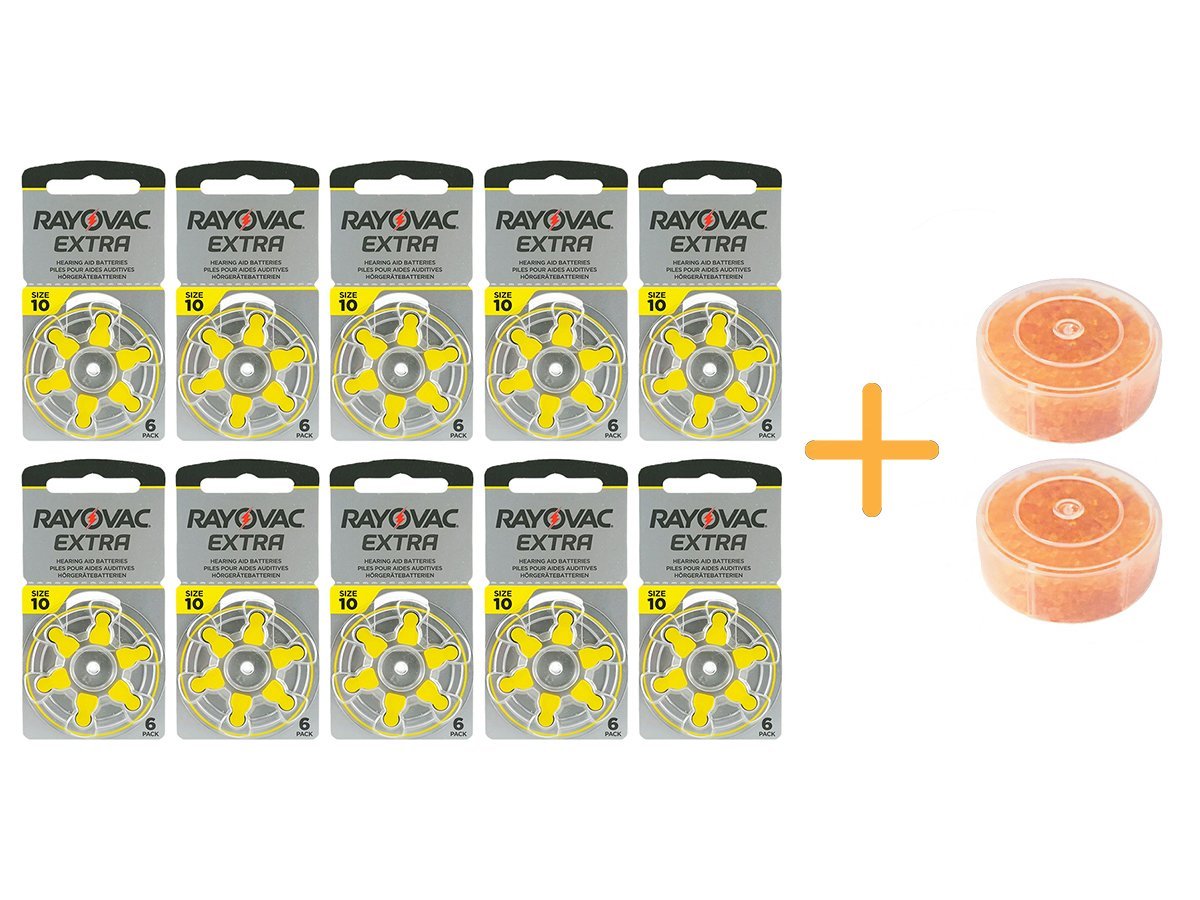 Rayovac Extra 10 Numara İşitme Cihazı Pili (10 Paket x 6 Adet = 60 Adet Pil) + HEDİYE İşitme Cihazı Nem Alıcı Tablet, YesMed