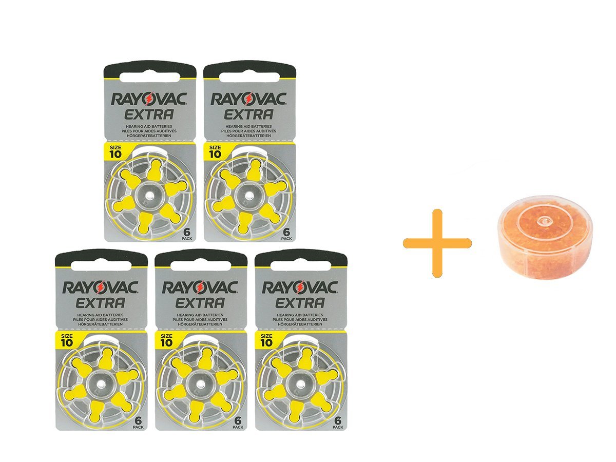 Rayovac Extra 10 Numara İşitme Cihazı Pili (5 Paket x 6 Adet = 30 Adet Pil) + HEDİYE İşitme Cihazı Nem Alıcı Tablet, YesMed