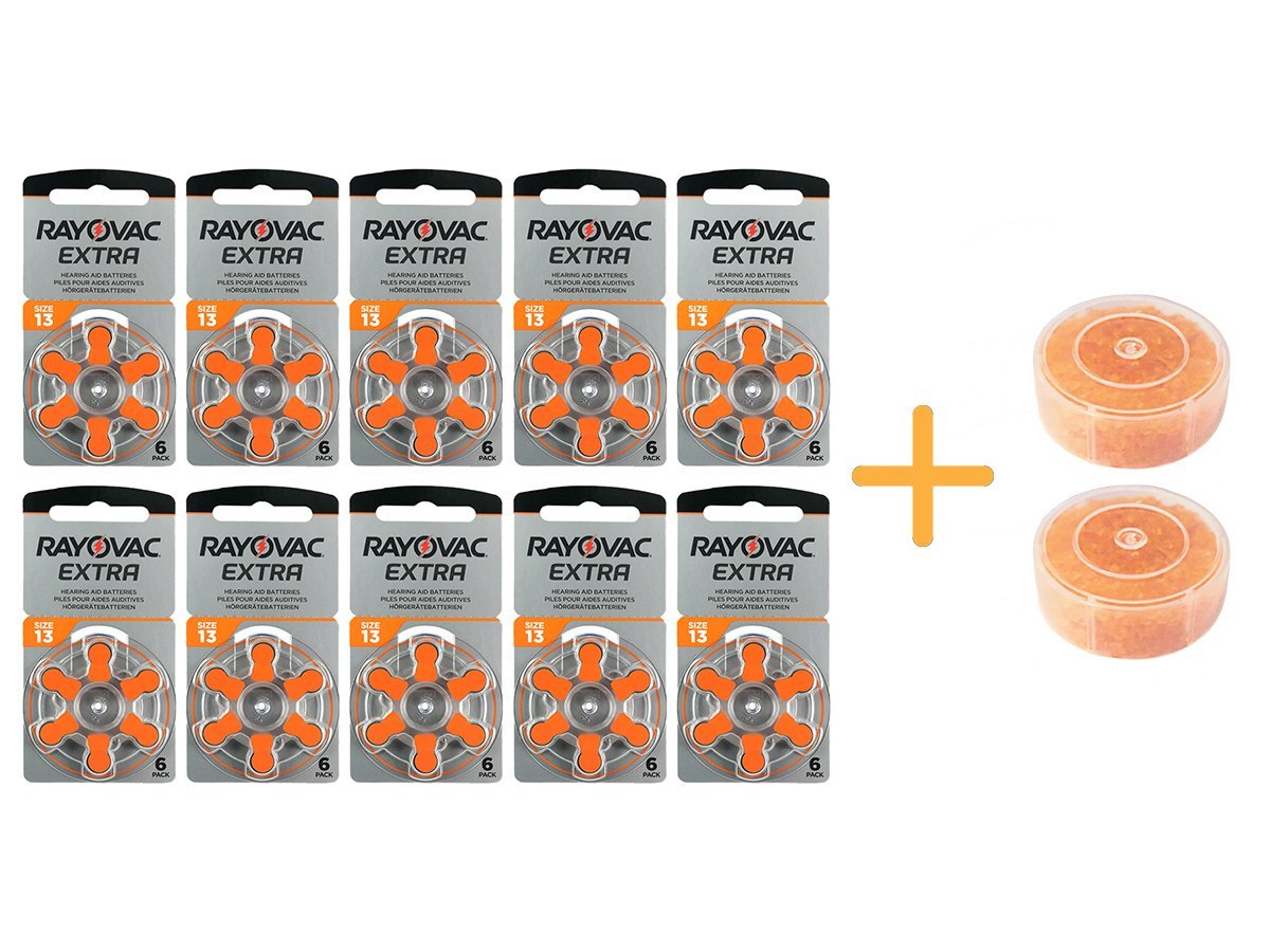 Rayovac Extra 13 Numara İşitme Cihazı Pili (10 Paket x 6 Adet = 60 Adet Pil) + HEDİYE İşitme Cihazı Nem Alıcı Tablet, YesMed
