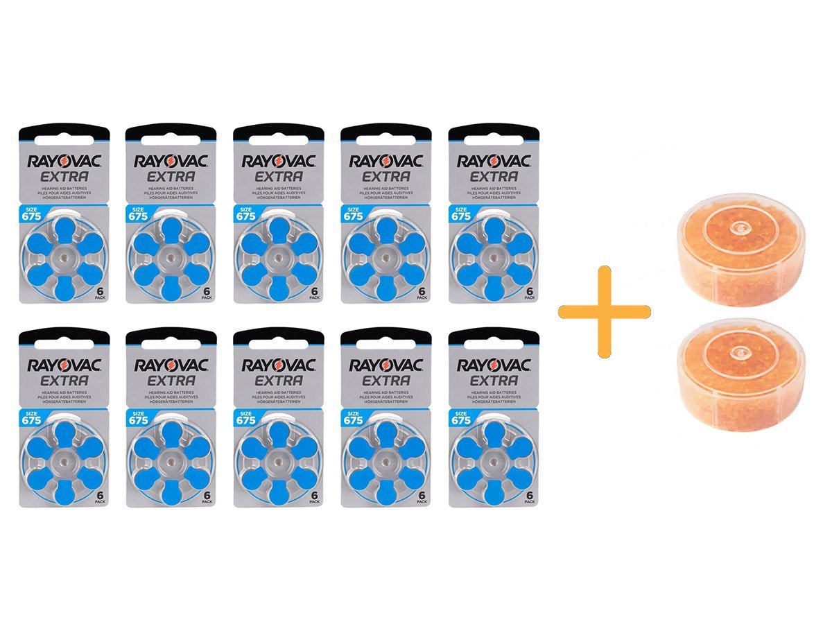 Rayovac Extra 675 Numara İşitme Cihazı Pili (10 Paket x 6 Adet = 60 Adet Pil) + HEDİYE İşitme Cihazı Nem Alıcı Tablet, YesMed