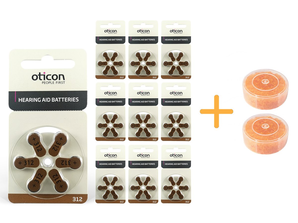 Oticon 312 Numara İşitme Cihazı Pili (10 Paket x 6 Adet= 60 Adet Pil) + HEDİYE İşitme Cihazı Nem Alıcı Tablet, YesMed