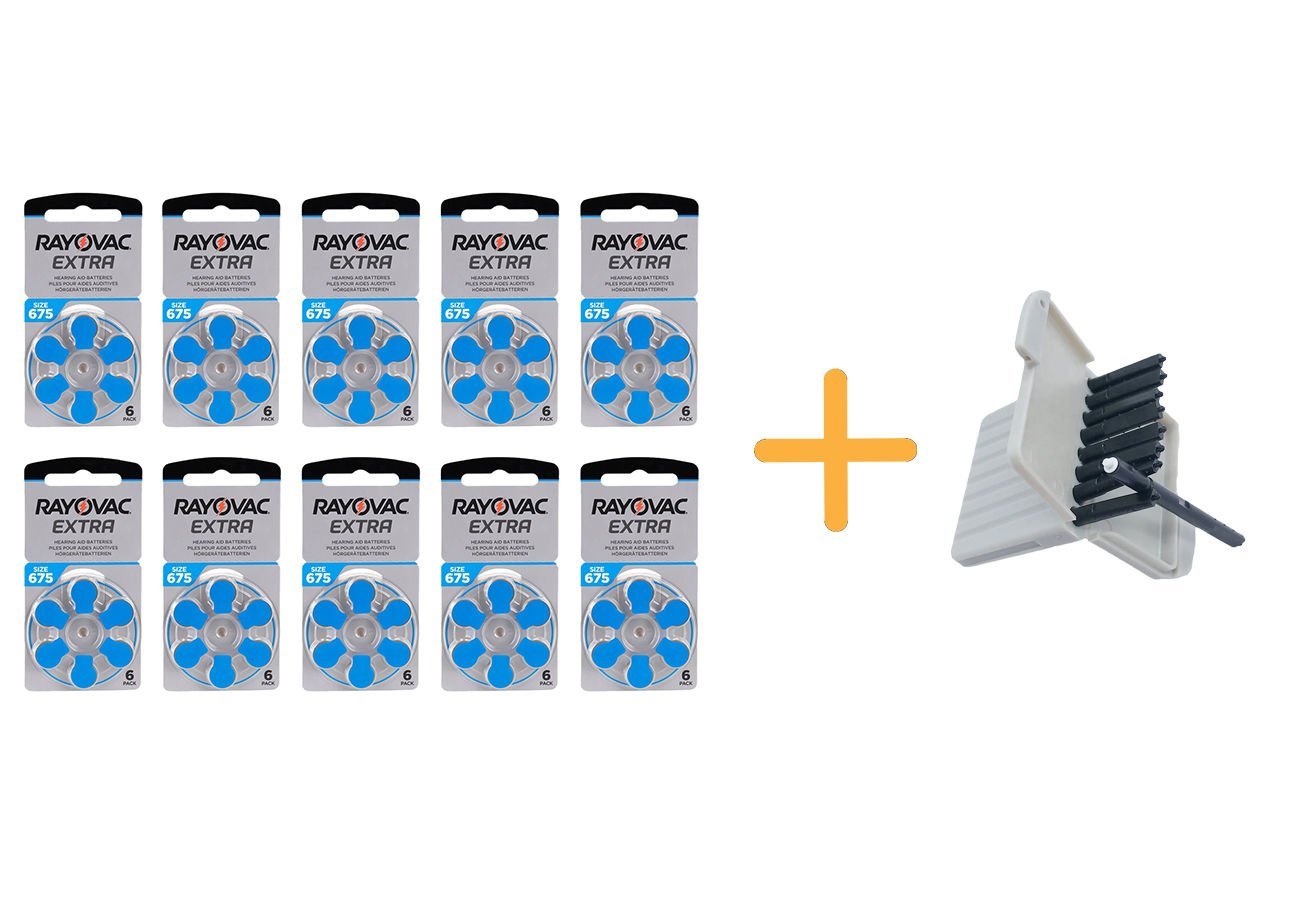 Rayovac Extra 675 Numara işitme Cihazı Pili (10 Paket x 6 = 60 Adet) + HEDİYE Oticon İşitme Cihazı Uyumlu Filtre, YesMed