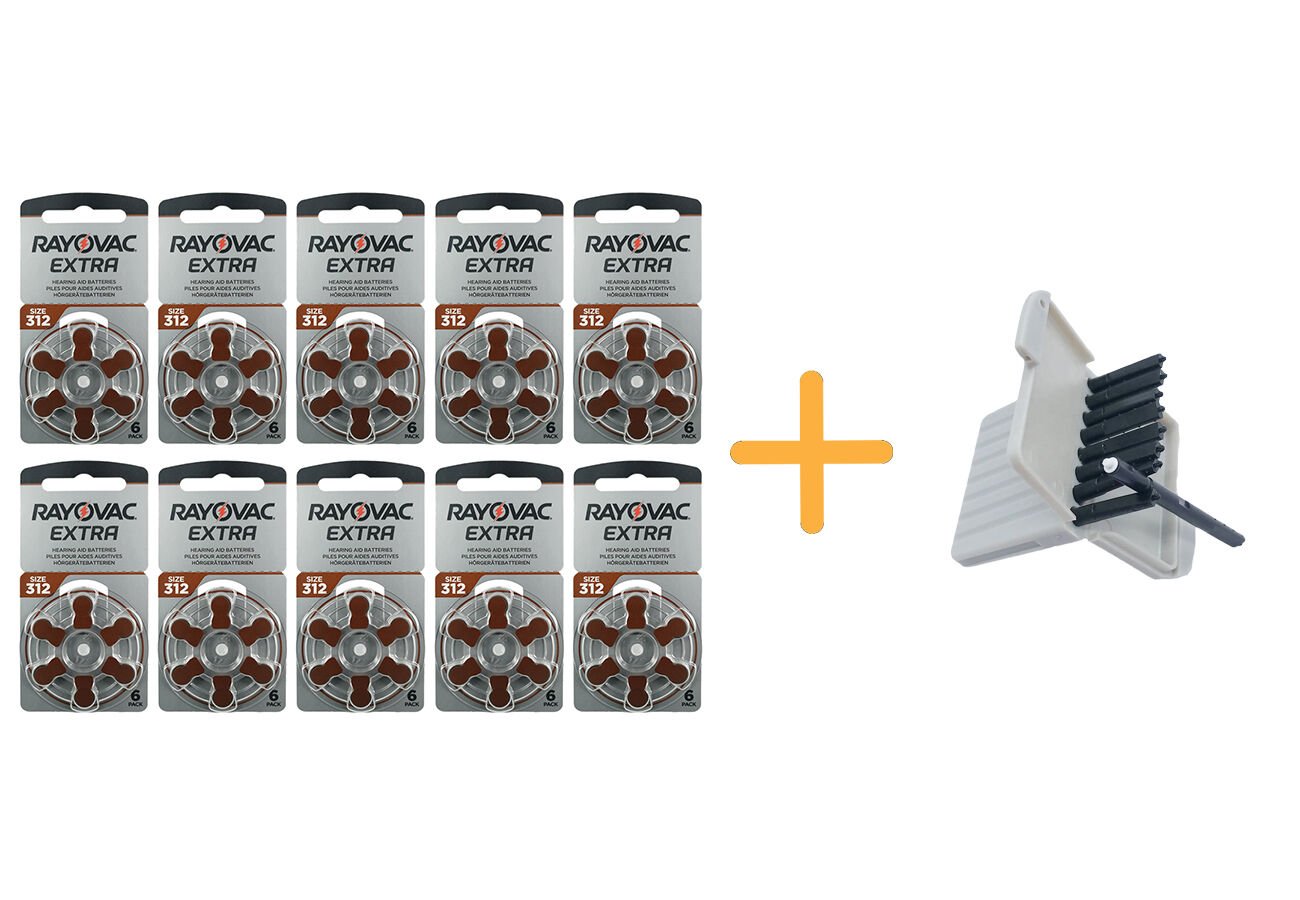 Rayovac Extra 312 Numara işitme Cihazı Pili (10 Paket x 6 = 60 Adet) + HEDİYE Widex İşitme Cihazı Uyumlu Filtre, YesMed