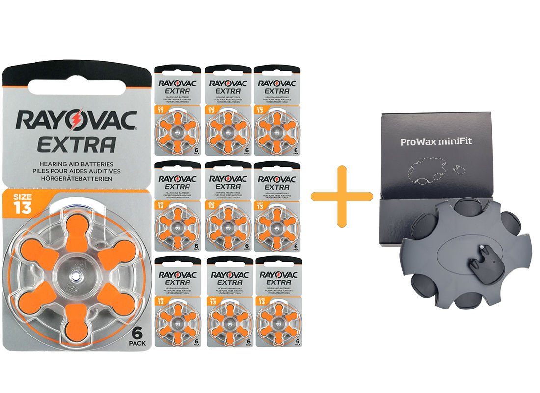 Rayovac Extra 13 Numara İşitme Cihazı Pili (10 Paket x 6 = 60 Adet) + HEDİYE Orijinal Prowax miniFit Filtre, YesMed