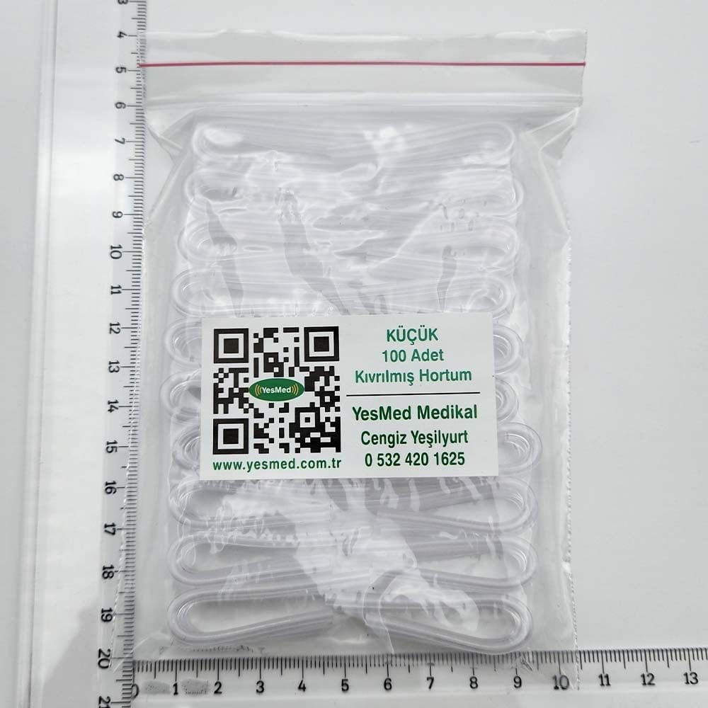 Küçük-İnce boy Kıvrılmış Hortum, İşitme Cihazı Hortumu, Kulak Kalıbı Hortumu, Çocuk Hortumu (1 Paket=100 Adet), YesMed -