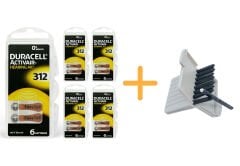 Duracell Activair 312 Numara İşitme Cihazı Pili (5 Paket x 6 Adet = 30 Adet Pil) + HEDİYE İşitme Cihazı Filtresi