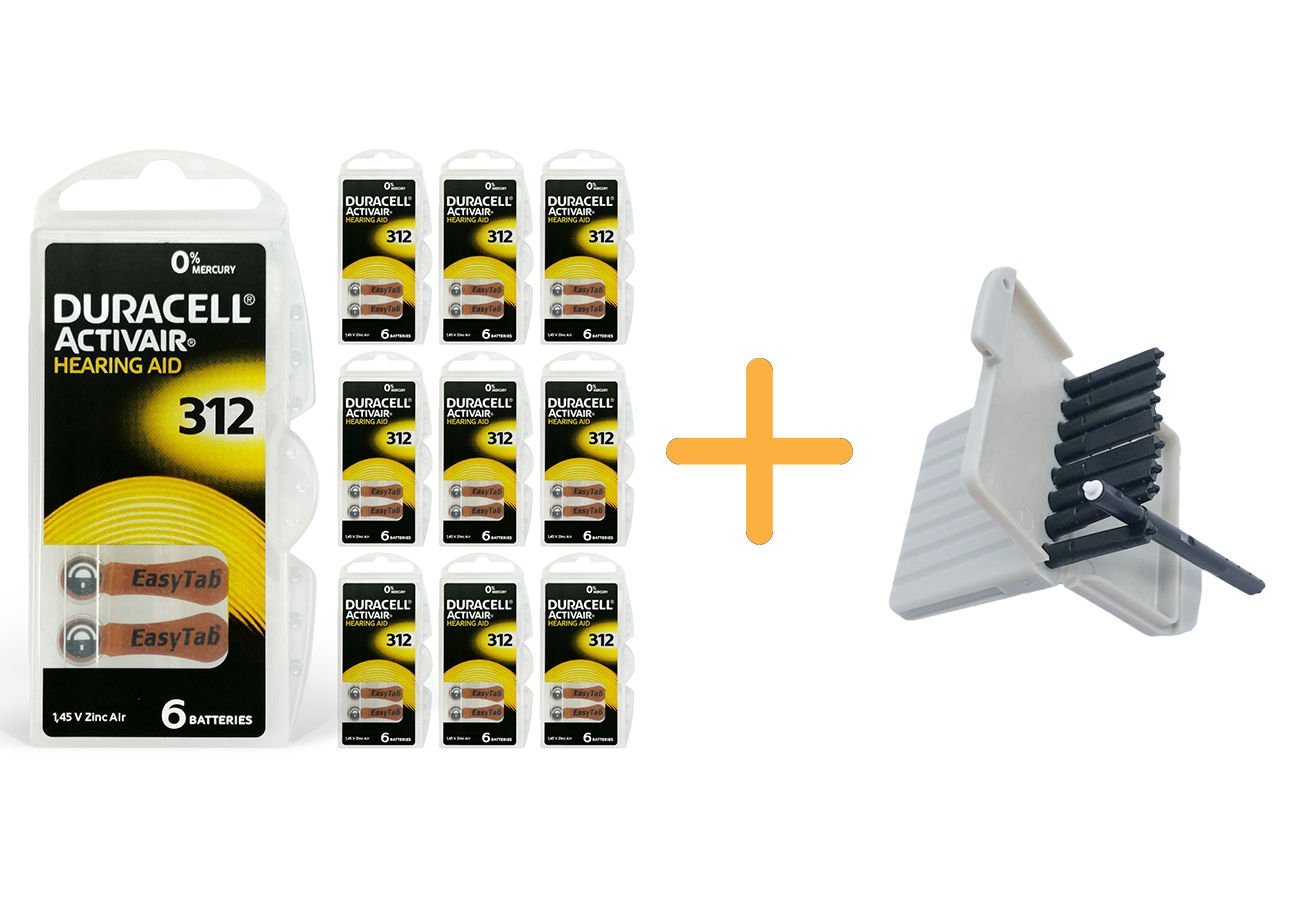 Duracell Activair 312 Numara İşitme Cihazı Pili (10 Paket x 6 Adet = 60 Adet Pil) + HEDİYE İşitme Cihazı Filtresi