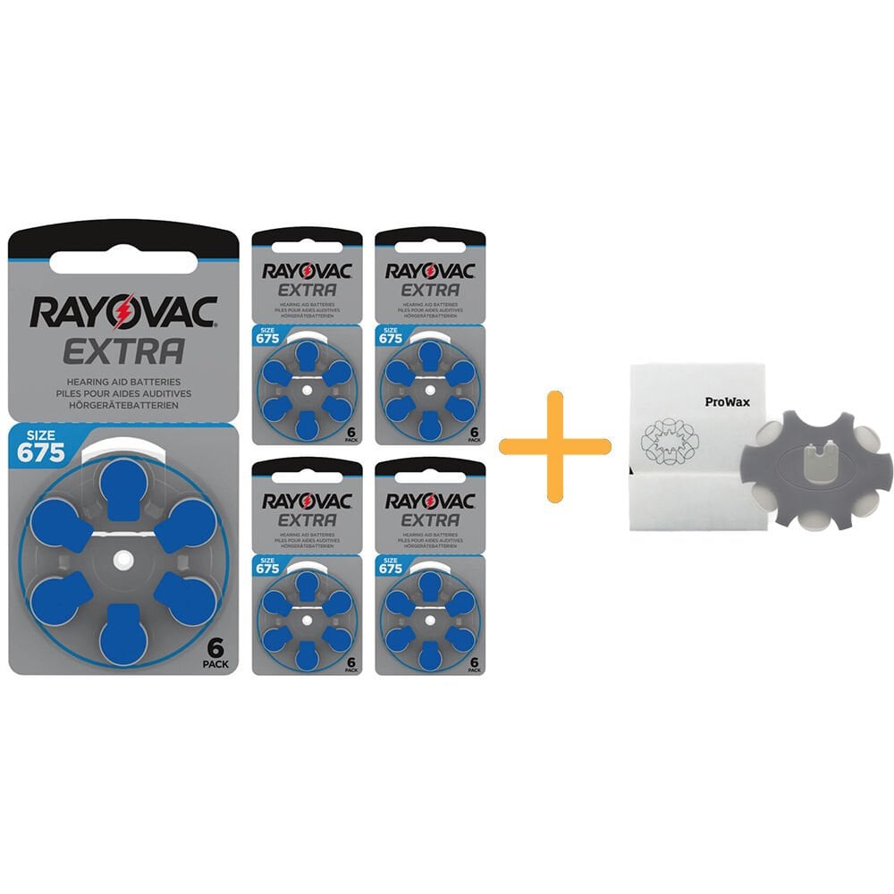 Rayovac Extra 675 Numara İşitme Cihazı Pili (5 Paket x 6 Adet = 30 Adet Pil) + Hediye ProWax İşitme Cihazı Filtresi