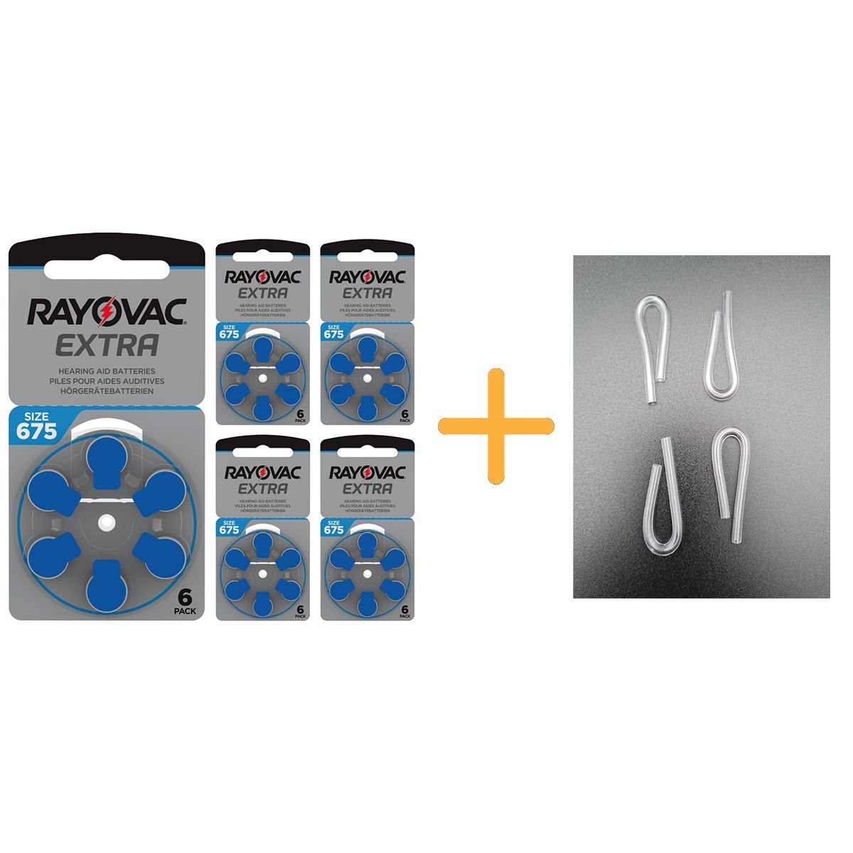 Rayovac Extra 675 Numara İşitme Cihazı Pili (5 Paket x 6 Adet= 30 Adet Pil) + HEDİYE İşitme Cihazı Hortumu (4 Adet, Orta-Standart olan Kıvrılmış Hortum), YesMed