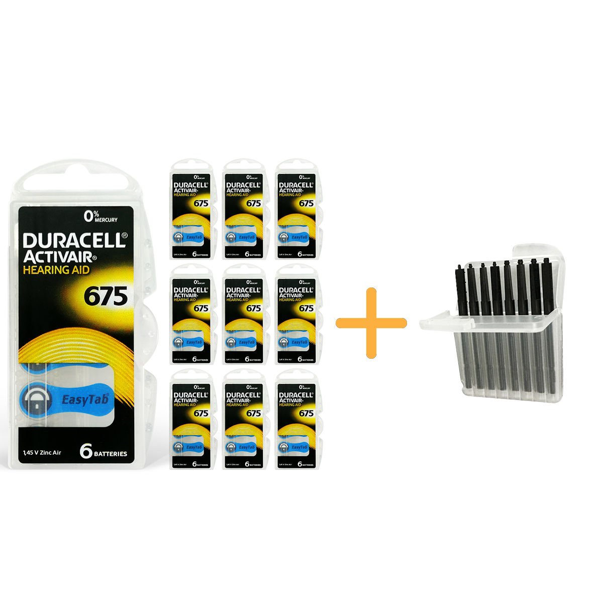 Duracell Activair 675 Numara İşitme Cihazı Pili (10 Paket x 6 Adet = 60 Adet Pil) + HEDİYE İşitme Cihazı Çubuk Filtre