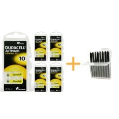 Duracell Activair 10 Numara İşitme Cihazı Pili (5 Paket x 6 Adet = 30 Adet Pil) + HEDİYE İşitme Cihazı Çubuk Filtre