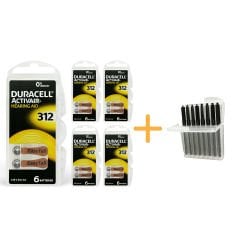 Duracell Activair 312 Numara İşitme Cihazı Pili (5 Paket x 6 Adet = 30 Adet Pil) + HEDİYE İşitme Cihazı Çubuk Filtre