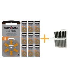 Rayovac Extra 13 Numara işitme Cihazı Pili (10 Paket x 6 = 60 Adet) + HEDİYE İşitme Cihazı Uyumlu Çubuk Filtre