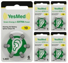 YesMed Extra Power 10 Numara İşitme Cihazı Pili, Kulaklık Pili, Duyma Pili, Kulak Pili, Kulak Cihazı Pili (5 Paket x 6 Adet = 30 Adet Pil)