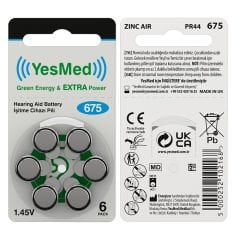 YesMed Extra Power 675 Numara İşitme Cihazı Pili, Kulaklık Pili, Duyma Pili, Kulak Pili, Kulak Cihazı Pili (10 Paket x 6 Adet = 60 Adet Pil)
