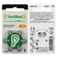 YesMed Extra Power 13 Numara İşitme Cihazı Pili (5 Paket x 6 Adet = 30 Adet Pil) + HEDİYE ProWax Filtre