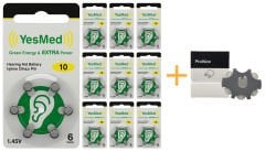 YesMed Extra Power 10 Numara İşitme Cihazı Pili (10 Paket x 6 Adet = 60 Adet Pil) + HEDİYE ProWax Filtre
