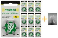 YesMed Extra Power 10 Numara İşitme Cihazı Pili (10 Paket x 6 Adet = 60 Adet Pil) + HEDİYE İşitme Cihazı Hortumu (8 Adet, Orta-Standart olan Kıvrılmış Hortum), YesMed