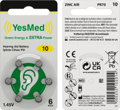 YesMed Extra Power 10 Numara İşitme Cihazı Pili (10 Paket x 6 Adet = 60 Adet Pil) + HEDİYE İşitme Cihazı Hortumu (8 Adet, Orta-Standart olan Kıvrılmış Hortum), YesMed