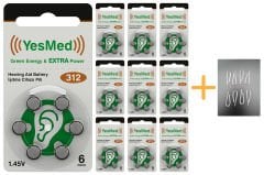 YesMed Extra Power 312 Numara İşitme Cihazı Pili (10 Paket x 6 Adet = 60 Adet Pil) + HEDİYE İşitme Cihazı Hortumu (8 Adet, Orta-Standart olan Kıvrılmış Hortum), YesMed