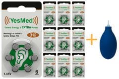 YesMed Extra Power 312 Numara İşitme Cihazı Pili (10 Paket x 6 Adet = 60 Adet Pil) + HEDİYE İşitme Cihazı El Pompası-Puar