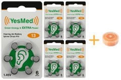 YesMed Extra Power 13 Numara İşitme Cihazı Pili (5 Paket x 6 Adet = 30 Adet Pil) + HEDİYE İşitme Cihazı Nem Alıcı Tablet, YesMed