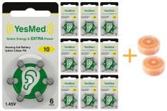 YesMed Extra Power 10 Numara İşitme Cihazı Pili (10 Paket x 6 Adet = 60 Adet Pil) + HEDİYE İşitme Cihazı Nem Alıcı Tablet 2 Adet