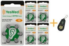 YesMed Extra Power 13 Numara İşitme Cihazı Pili (5 Paket x 6 Adet = 30 Adet Pil) + HEDİYE İşitme Cihazı Pil Ölçer