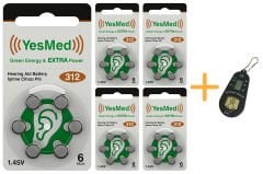 YesMed Extra Power 312 Numara İşitme Cihazı Pili (5 Paket x 6 Adet = 30 Adet Pil) + HEDİYE İşitme Cihazı Pil Ölçer