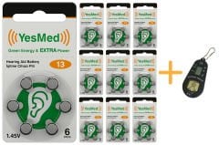 YesMed Extra Power 13 Numara İşitme Cihazı Pili (10 Paket x 6 Adet = 60 Adet Pil) + HEDİYE İşitme Cihazı Pil Ölçer