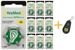 YesMed Extra Power 10 Numara İşitme Cihazı Pili (10 Paket x 6 Adet = 60 Adet Pil) + HEDİYE İşitme Cihazı Pil Ölçer