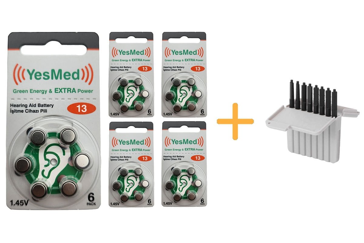 YesMed Extra Power 13 Numara İşitme Cihazı Pili (5 Paket x 6 Adet = 30 Adet Pil) + HEDİYE İşitme Cihazı Filtresi, YesMed