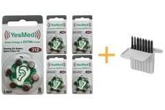 YesMed Extra Power 312 Numara İşitme Cihazı Pili (5 Paket x 6 Adet = 30 Adet Pil) + HEDİYE İşitme Cihazı Filtresi, YesMed