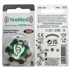 YesMed Extra Power 312 Numara İşitme Cihazı Pili (5 Paket x 6 Adet = 30 Adet Pil) + HEDİYE İşitme Cihazı Filtresi, YesMed