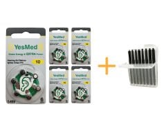 YesMed Extra Power 10 Numara İşitme Cihazı Pili (5 Paket x 6 Adet = 30 Adet Pil + HEDİYE  İşitme Cihazı Uyumlu Çubuk Filtre, YesMed