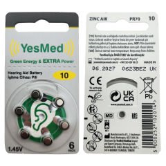 YesMed Extra Power 10 Numara İşitme Cihazı Pili (5 Paket x 6 Adet = 30 Adet Pil + HEDİYE  İşitme Cihazı Uyumlu Çubuk Filtre, YesMed