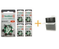 YesMed Extra Power 13 Numara İşitme Cihazı Pili (5 Paket x 6 Adet = 30 Adet Pil + HEDİYE İşitme Cihazı Uyumlu Çubuk Filtre, YesMed