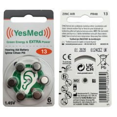 YesMed Extra Power 13 Numara İşitme Cihazı Pili (5 Paket x 6 Adet = 30 Adet Pil + HEDİYE İşitme Cihazı Uyumlu Çubuk Filtre, YesMed
