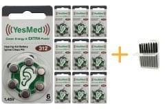 YesMed Extra Power 312 Numara İşitme Cihazı Pili (10 Paket x 6 Adet = 60 Adet Pil + HEDİYE İşitme Cihazı Uyumlu Çubuk Filtre, YesMed