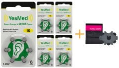YesMed Extra Power 10 Numara İşitme Cihazı Pili, Kulaklık Pili, Duyma Pili, Kulak Pili, Kulak Cihazı Pili (5 Paket x 6 Adet = 30 Adet Pil) + HEDİYE İşitme Cihazı ProWax miniFit Filtre