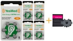 YesMed Extra Power 13 Numara İşitme Cihazı Pili, Kulaklık Pili, Duyma Pili, Kulak Pili, Kulak Cihazı Pili (5 Paket x 6 Adet = 30 Adet Pil) + HEDİYE İşitme Cihazı ProWax miniFit Filtre