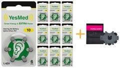 YesMed Extra Power 10 Numara İşitme Cihazı Pili, Kulaklık Pili, Duyma Pili, Kulak Pili, Kulak Cihazı Pili (10 Paket x 6 Adet = 60 Adet Pil) + HEDİYE İşitme Cihazı ProWax miniFit Filtre