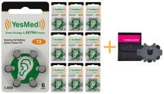 YesMed Extra Power 13 Numara İşitme Cihazı Pili, Kulaklık Pili, Duyma Pili, Kulak Pili, Kulak Cihazı Pili (10 Paket x 6 Adet = 60 Adet Pil) + HEDİYE İşitme Cihazı ProWax miniFit Filtre