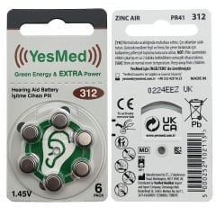 YesMed Extra Power 312 Numara İşitme Cihazı Pili (10 Paket x 6 Adet = 60 Adet Pil) + HEDİYE İşitme Cihazı Filtresi, YesMed