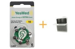 YesMed Extra Power 10 Numara İşitme Cihazı Pili (1 Paket = 6 Adet Pil) + HEDİYE İşitme Cihazı Çubuk Filtre, YesMed