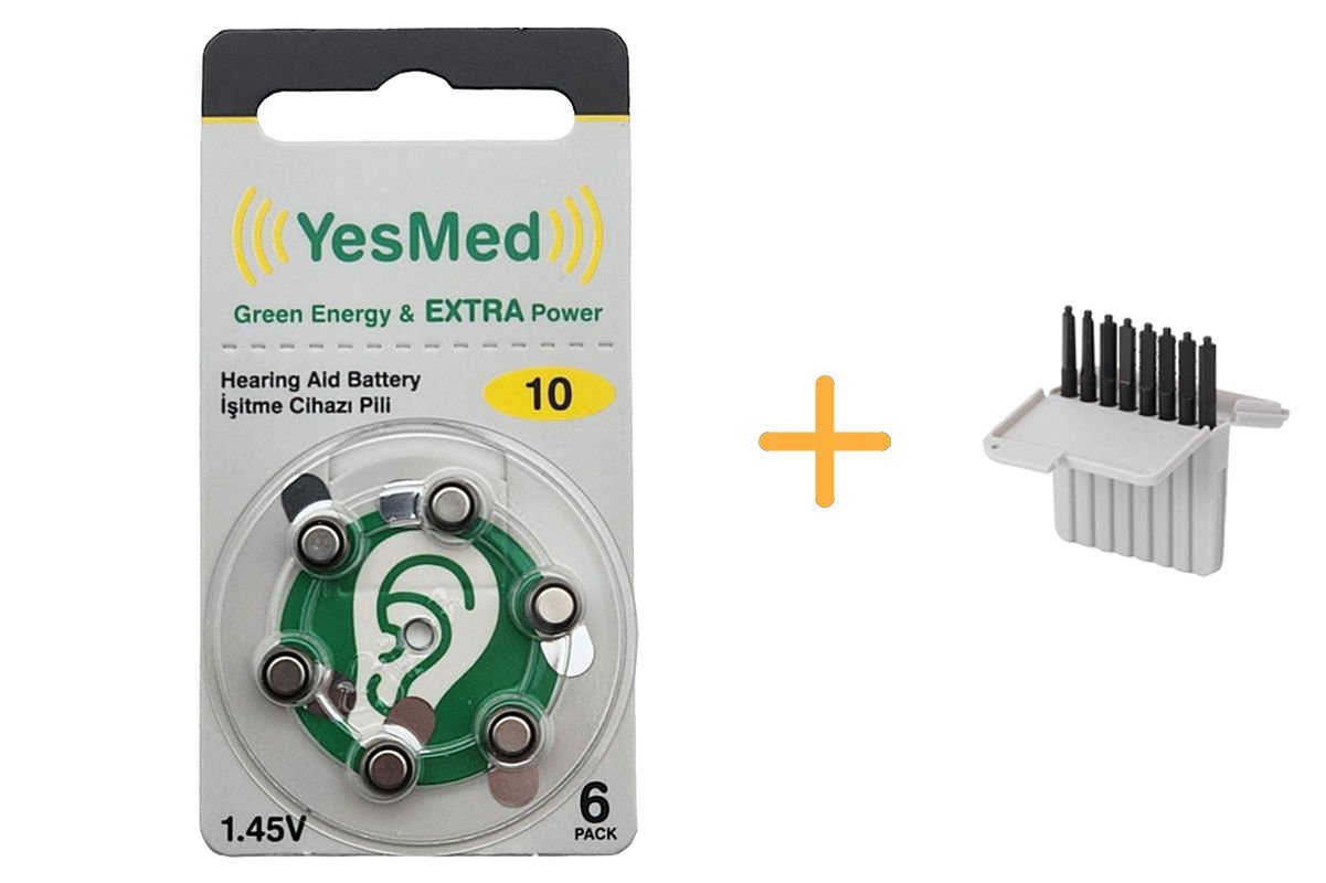 YesMed Extra Power 10 Numara İşitme Cihazı Pili (1 Paket = 6 Adet Pil) + HEDİYE İşitme Cihazı Filtresi, YesMed