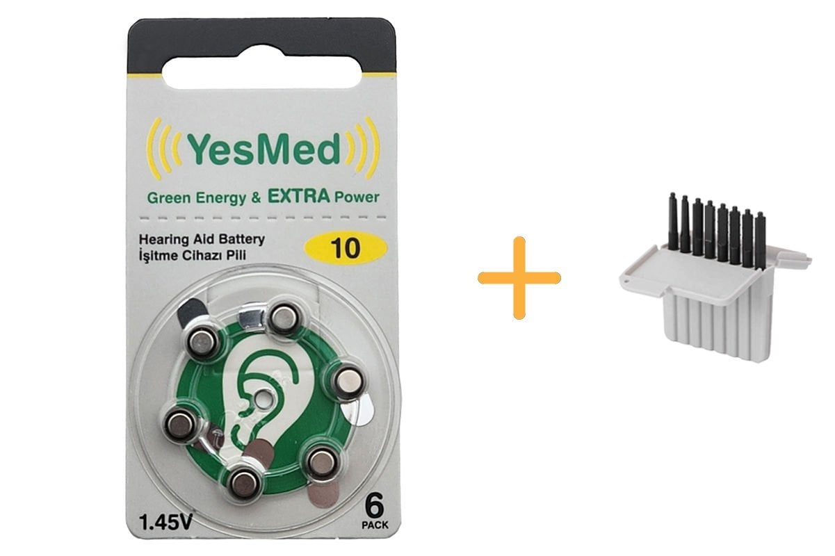 YesMed Extra Power 10 Numara İşitme Cihazı Pili (1 Paket = 6 Adet Pil) + HEDİYE İşitme Cihazı Filtresi, YesMed
